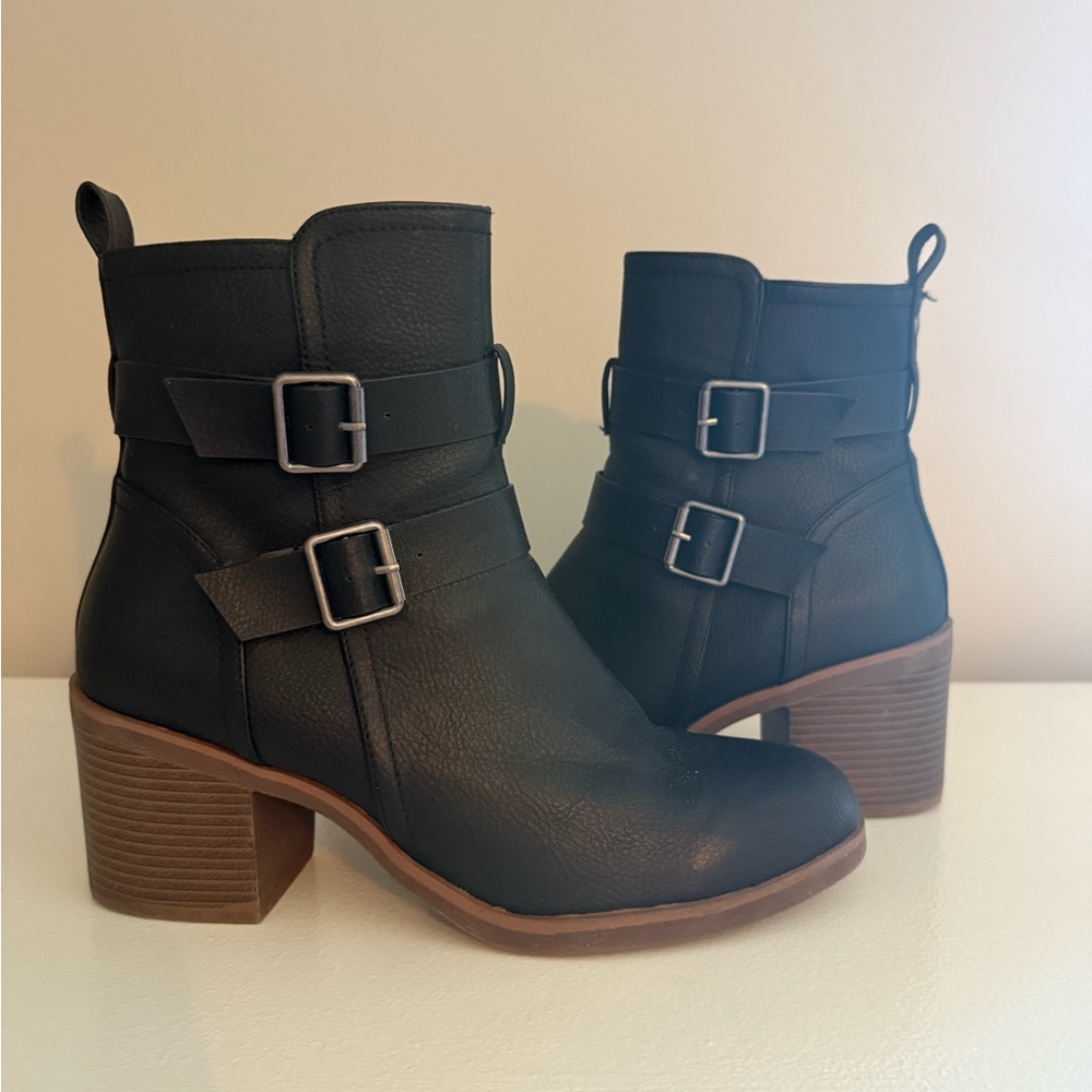 Maurices Black Ankle Boots with Double Buckle